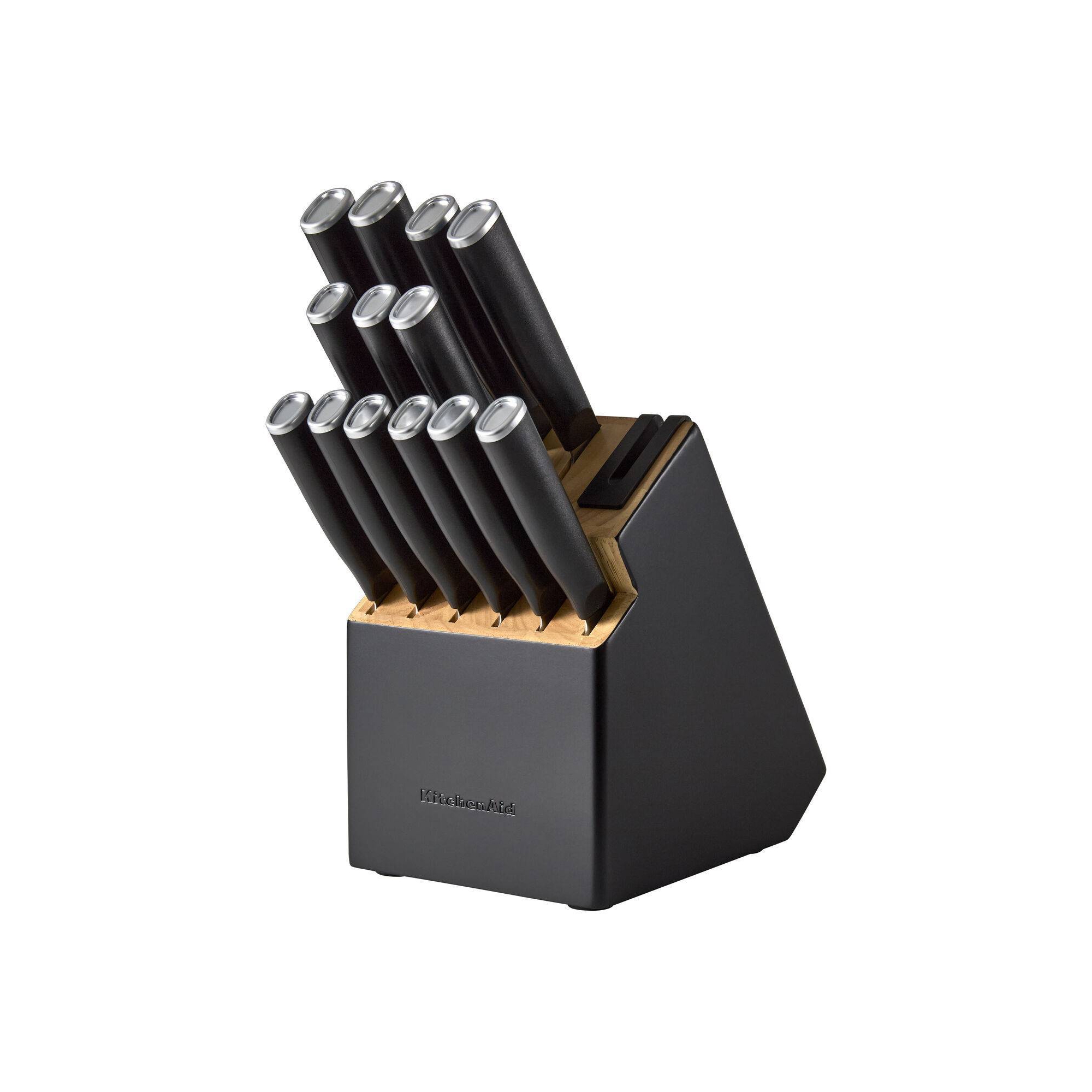 KitchenAid 14pc 2-Tone Block Knife Set Black: High Carbon Stainless Steel, Forged Cutlery, Hand Wash, Lifetime Warranty