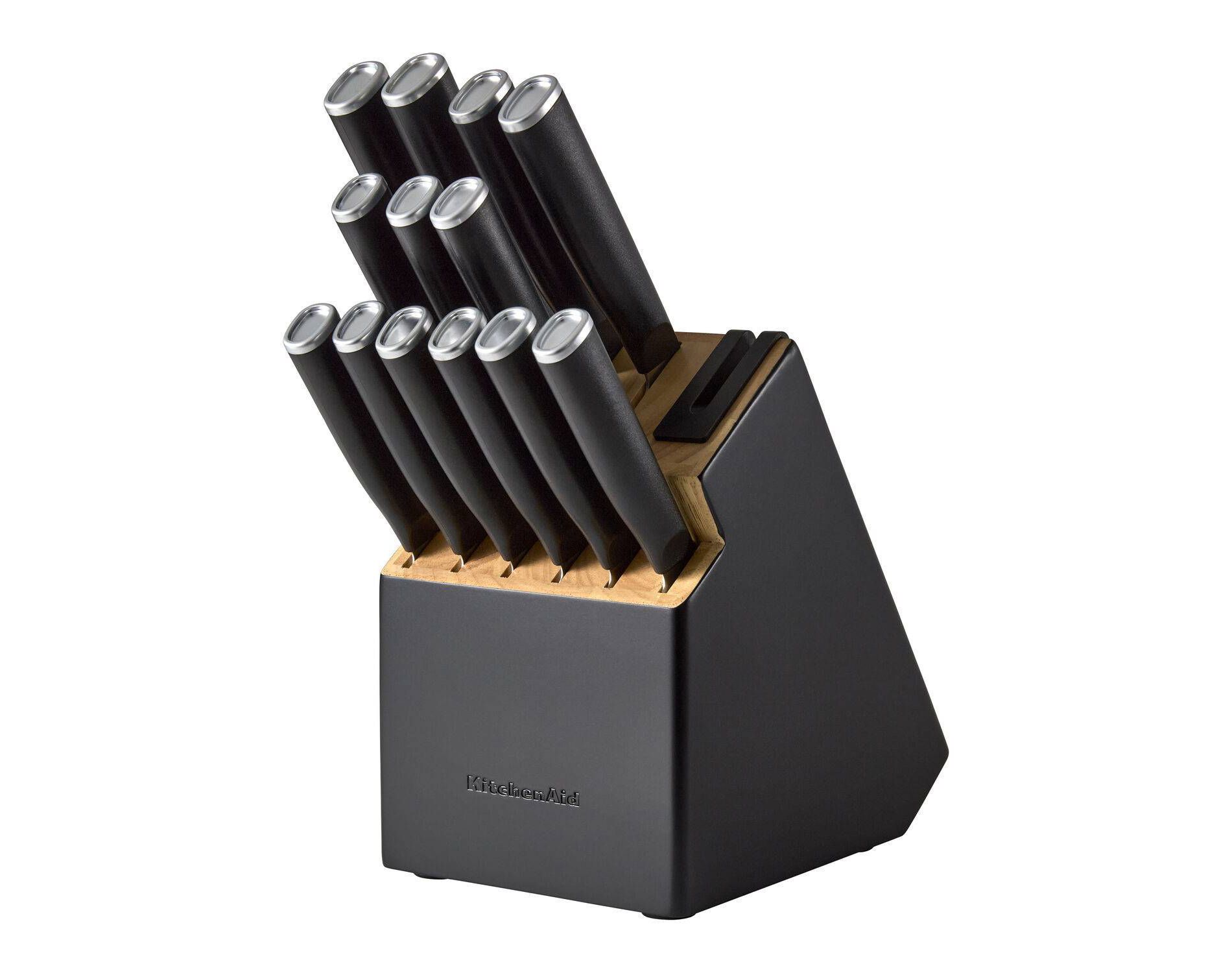 KitchenAid 14pc 2-Tone Block Knife Set Black: High Carbon Stainless Steel, Forged Cutlery, Hand Wash, Lifetime Warranty