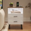 Fredees LED Nightstand with Charging Station, 3-Color Dimmable Lights, Modern Bedroom Bedside Table with Drawers, Open Shelf, Metal Legs - 3 of 4