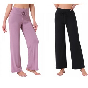 INSPIRE CHIC Women's 2 Pcs Pajama Pants Wide-Leg Casual Lounge Yoga Drawstring Bottoms - 1 of 4