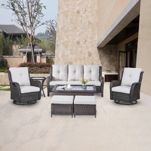 POCASSY Outdoor Patio Furniture Set, Wicker Rattan Sofa,Rocking Chair,Ottoman And Table Set. (Set Of 7 Pieces) - 1 of 4