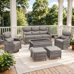 Gymojoy 6 Pieces Outdoor Patio Sofa Ottoman with Swivel Chairs Table - 1 of 4