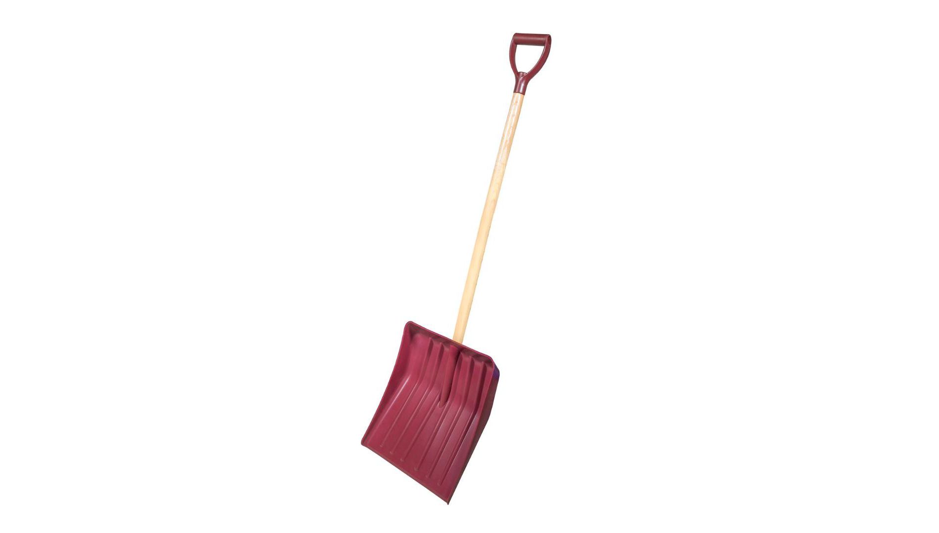 FARM-TUFF Heavy Duty Snow Shovel with Ash Hardwood Handle and Large Non Stick Plastic Blade, Red, 15.5in