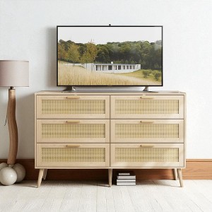 Mshliw 47.2" Rattan 6 Drawer Dresser with Wood Handles, Wide Chest of Drawers Storage Cabinet with Metal Slides and Anti-Tip Kit for Living Room - 1 of 4