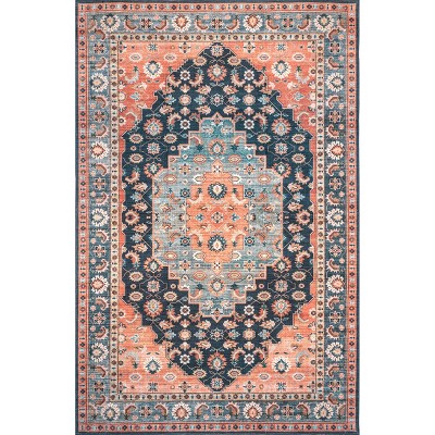 Nuloom Francis Persian Medallion Machine Washable Indoor Area Rug Blue 4' x 6'