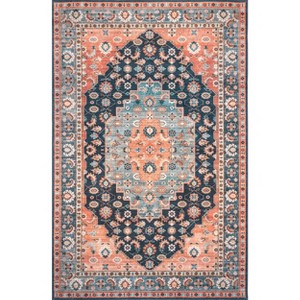 Nuloom Francis Persian Medallion Pet Friendly Machine Washable Area Rug, 4' x 6', Blue - 1 of 4