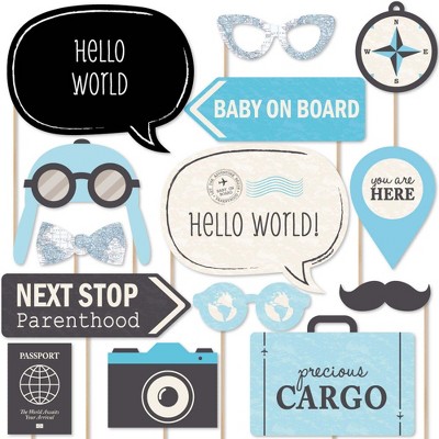 Big Dot of Happiness Precious Cargo - Blue - Boy Baby Shower Photo Booth Props Kit - 20 Count