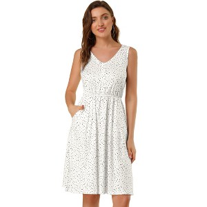 INSPIRE CHIC Women's Midi Polka Dots V-Neck Tie Drawstring Waist Sleeveless Dress - 1 of 4