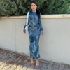 Coolmee Women's Long Sleeve Fall Wedding Guest Dress Bodycon Floral Mesh Ruched Cocktail Maxi Dresses - 3 of 4