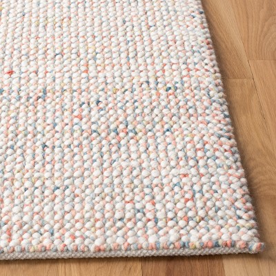 Handwoven Ivory and Pink Square Wool Rug, 6' x 6'