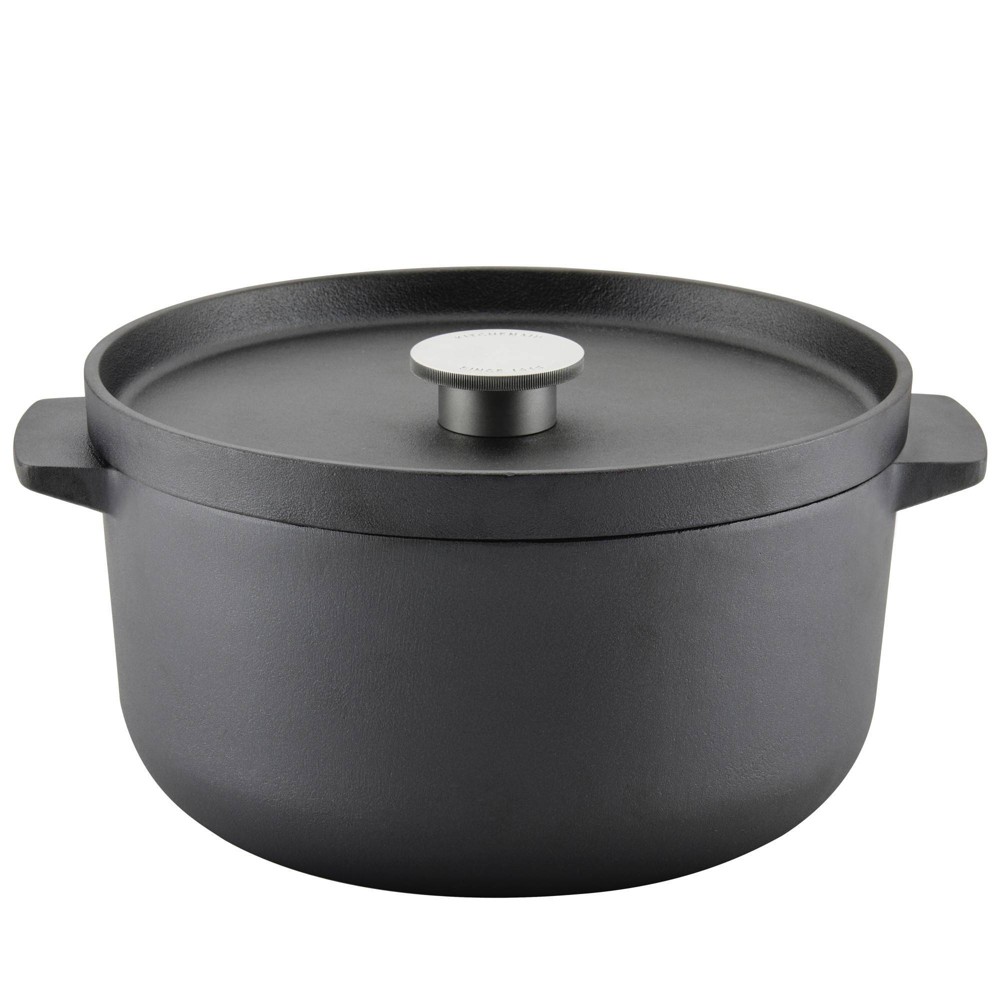 KitchenAid Cast Iron 6qt Round Dutch Oven Pre-Seasoned: Black, Oven-Safe, Gas & Electric Compatible, 13.3" Diameter