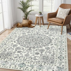 Coucheta Vintage Distressed Medallion Area Rug, Machine Washable Non-Slip Boho Floral Carpet for Living Room, Bedroom & Dining Room, Office, Nursery - 1 of 4