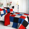 Slickblue Full/Queen 3 PC Quilt Set, Vermicelli-Quilted TC Fabric, Plaid Design, 13 Color Options, 90.5"x90.5" - 4 of 4