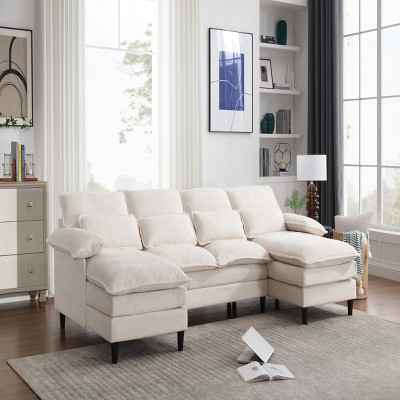 U-Shaped Modular Sectional Sofa Couch With 4 Waist Pillows,Upholstered 4 Seater Couch,Chaise Lounge,Indoor Furniture -Maison Boucle