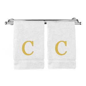 BC BARE COTTON Monogrammed Hand Towel, 100% Turkish Cotton - Set of 2 - White - Gold Block - 1 of 1