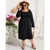 Coolmee Women's Plus Size Dress Ruffle Long Sleeve Square Neck Dress High Waist Smocked Tunic Dress A Line Midi Knee Length Dress - 4 of 4