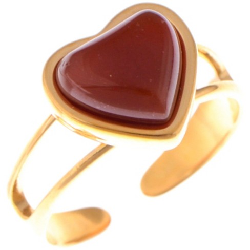 Anna-Kaci Gold Tone Heart Ring with Red Gemstone Accent - Gold - image 1 of 4