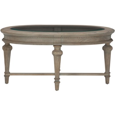 Gray and Black Oval Wood Glass Cocktail Table