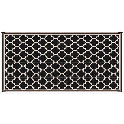 DOMETOUR Outsunny Reversible Outdoor Rug, 9' x 18' Waterproof Floor Mat, Portable RV Camping Carpet for Backyard, Deck, Picnic, Beach, Black & Beige