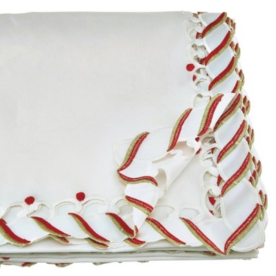 Off-White Rectangular Candy Cane Border Christmas Tablecloth