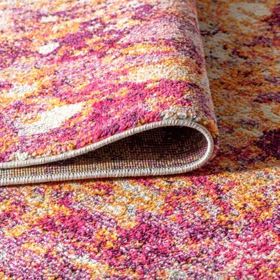 Pink and Orange Abstract Synthetic Area Rug, 4 x 6 ft