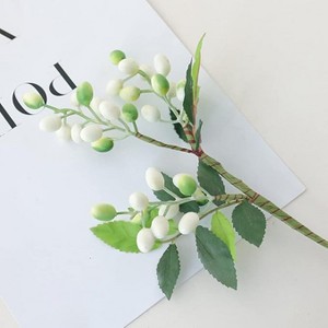 3 Bundles Artificial Berries Stems Fake Flowers Photo Props For Home Christmas Party Wedding Decoration White - 1 of 4