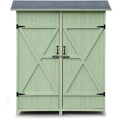 Outdoor Wooden Large Storage Cabinet Garden Shed Outside Wood Tool Organizer with Waterproof Roof Shelves Double Doors Adjustable Shelving for Yard