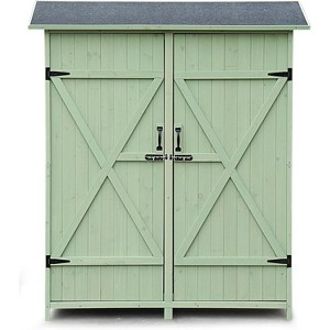 Outdoor Wooden Large Storage Cabinet Garden Shed Outside Wood Tool Organizer with Waterproof Roof Shelves Double Doors Adjustable Shelving for Yard - 1 of 4