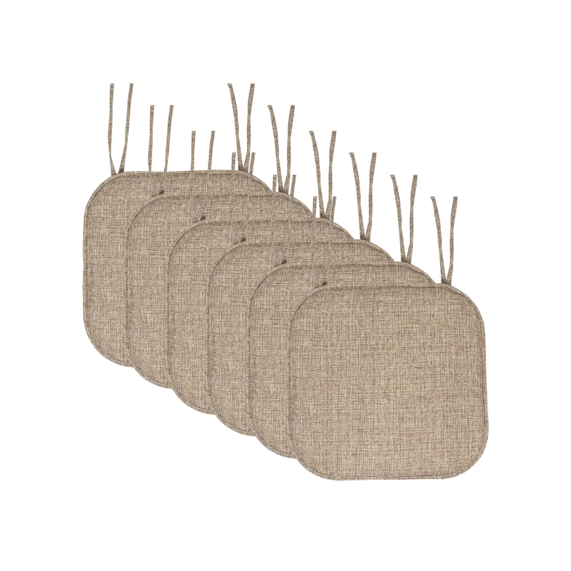 Aria Memory Foam Non-Slip Chair Cushion Pad with Ties, Brown, 6 Pack