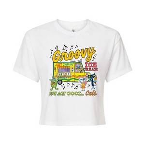 Women's - Pete the Cat - Groovy Ice Cream Truck Juniors Cropped Graphic T-Shirt Cropped Graphic T-Shirt - 1 of 4