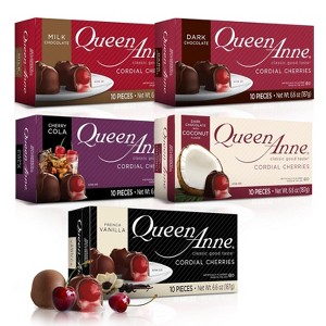 Queen Anne Chocolate Covered Cordial Cherries Variety Pack | 6.6 oz (Pack of 5) | 10 Piece Boxes | Holiday Candy - 1 of 4