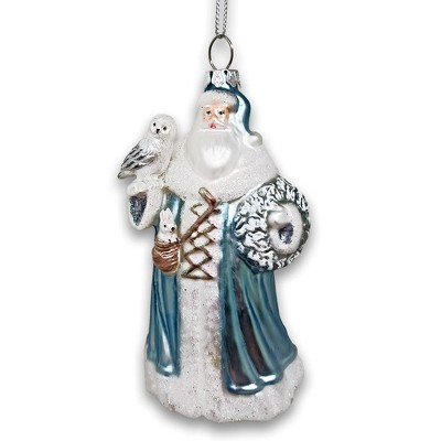 Arctic Whispers Santa Glass Christmas Ornament, Snowy Winter Theme with Light Blue Robe| OrnamentallyYou