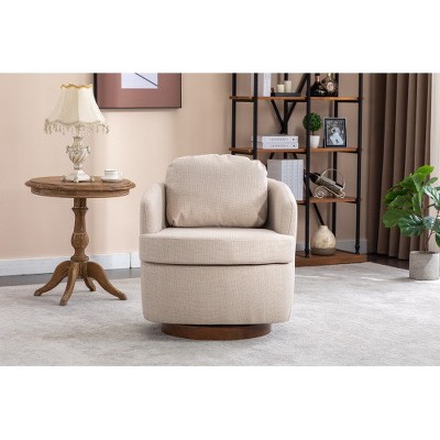 Sofa Chair, Swivel Accent Chair With Cushion, Solid Wood Round Bottom Legs, 360-Degree Upholstered Armchair Swivel Chairs