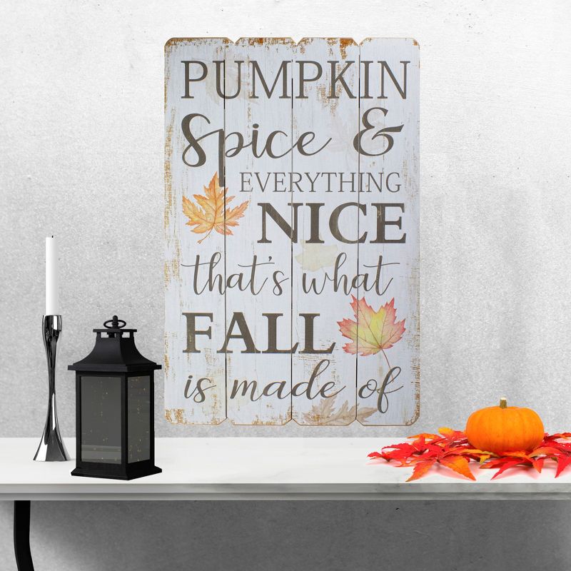 Northlight 23.5” White-Washed Pumpkin Spice Everything Nice Fall Wooden Hanging Wall Sign, 2 of 5
