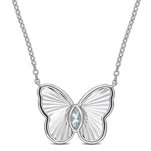 EVERLY JEWELRY | Sterling Silver 1/7ct TGW Marquise-Cut Aquamarine Butterfly Necklace, 17 inc - 1 of 4