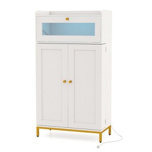 Tangkula Kitchen Pantry Cabinet Power Outlet & APP Control LED Lights Acrylic Flip Door - 1 of 4