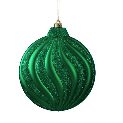 Northlight 6ct Green Glitter Drenched Swirl Shatterproof 2-Finish Christmas Ball Ornaments 6.25" (158mm)