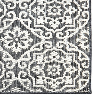 Black and Gray Medallion Synthetic 6' x 9' Easy-Care Area Rug