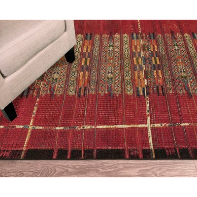 Red Tribal Stripe Flat Woven Silk Synthetic Rug 8' x 10'