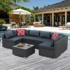 NicBex 7 Piece Outdoor PE Wicker Furniture Set with Tempered Glass Top Coffee Table,Patio Sectional Sofa Couch with 2 Pillows - 2 of 4