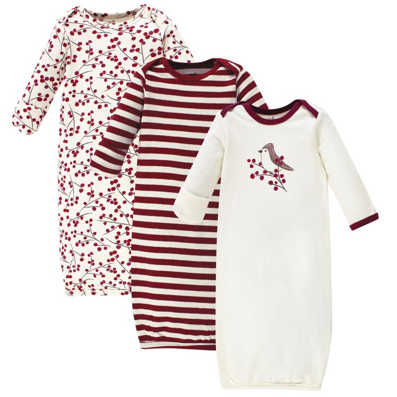 Touched by Nature Baby Girl Organic Cotton Long-Sleeve Gowns 3pk, Berry Branch, 1 of 3