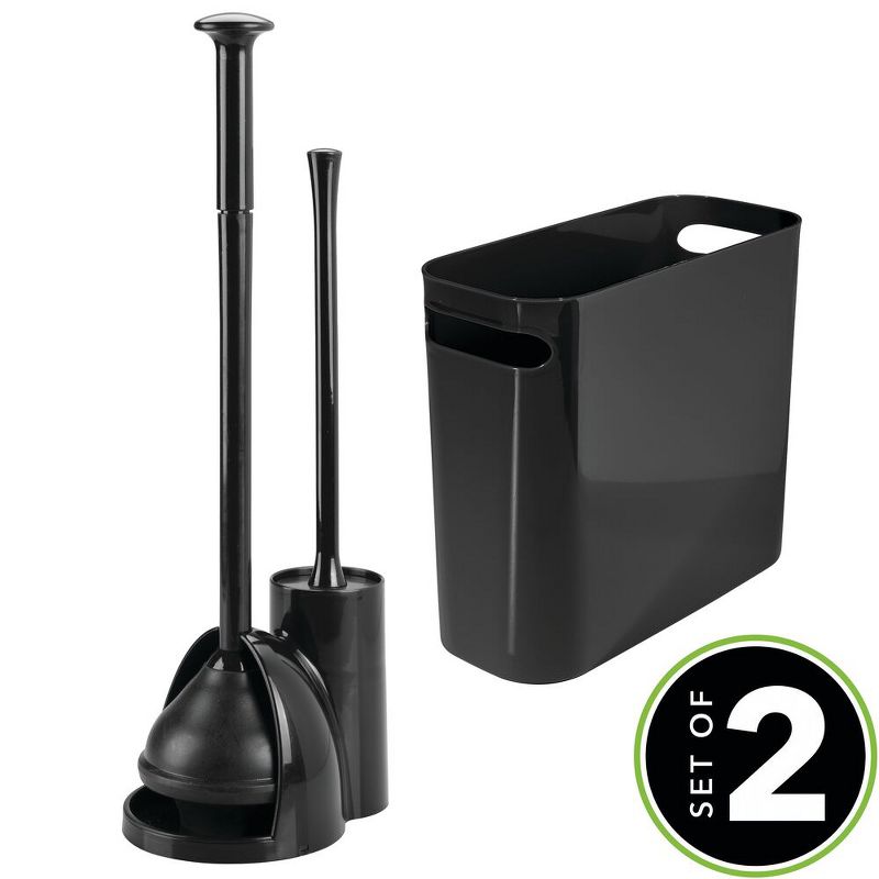 mDesign Multi-Piece Plastic Bathroom Set, Bowl Brush/Plunger and Trash Can, 2 of 9