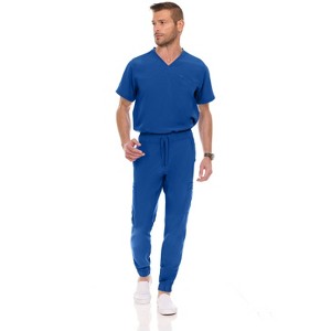 Medichic Men's Workwear Uniforms- Stretch V-Neck Scrubs Set with Seven-Pocket Jogger Pants - 1 of 4