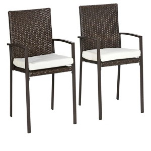 20.8"2 Piece PE Rattan Outdoor Dining Chairs with Cushion - 1 of 4