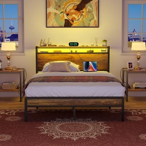 Aheaplus Platform Bed Frame with Charged Station and LED Lights - 1 of 4
