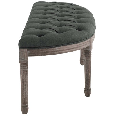 Gray Tufted Semi-Circle Upholstered Bench with Turned Legs