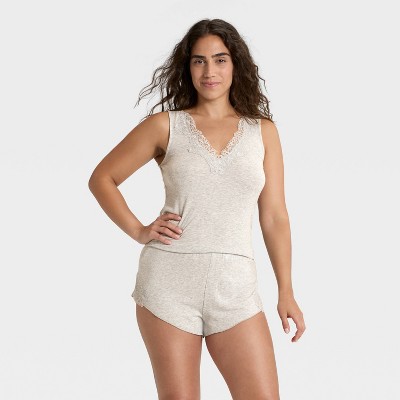 Women's Lace Trim Ribbed Tank Top and Shorts Pajama Set - Auden™