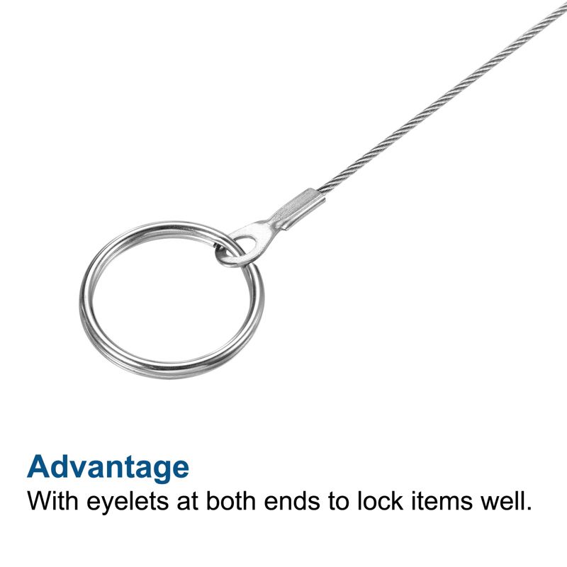 Unique Bargains Stainless Steel Lanyard Cables Eyelets Ended Security Wire Rope with Key Ring, 4 of 7