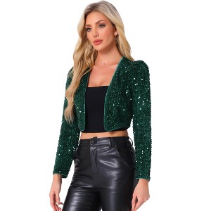 INSPIRE CHIC Women's Sequin Long Sleeve Open Front Party Cropped Jacket - 1 of 4