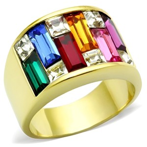 Slickblue Women's Fashion Ring, IP Gold or Black Stainless Steel with Red, Blue, and Clear Synthetic Crystals, Size 5-11 - 1 of 4